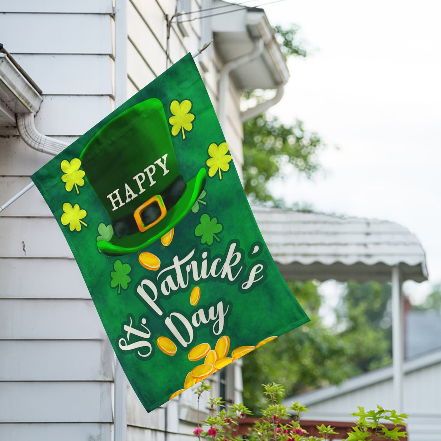 America Forever Happy St Patricks Day Leprechaun House Flag 28 x 40 Inch Double Sided Yard Outdoor Decoration Lucky Clovers Shamrock Gold St. Patrick's Day Flag