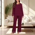 thumbnail image 2 of Posijego Striped Pajama Sets for Women Long Sleeve V Neck Casual Sleepwear Tops and Pjs Pants Lounge Outfits, 2 of 7