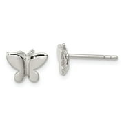 JEWELRYWEB 925 Sterling Silver Rh Plated for boys or girls Polished Butterlfy Post Earrings Measures 7x9mm Wide