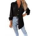 thumbnail image 6 of Virmaxy Womens Blouses Long Sleeve Shirt Women Casual Fashion Solid Color Button T-Shirt Long Sleeves One Shoulder Top Blouse Tops Black-2 M, 6 of 6