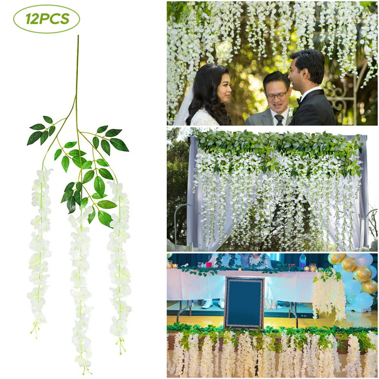 12PCS Fake Ivy Leaves, Artificial Greenery Vines & Wisteria Flower