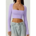 thumbnail image 3 of Women'S Square Neck Long Sleeve Double Lined Slim Fitted Casual Basic Crop Top  M, 3 of 6