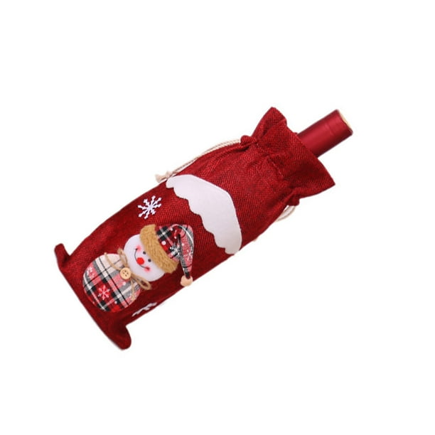 Funda para botella de vino, funda con cordón de Navidad, fundas universales para champán, ropa de de comedor, accesorios de Navidad para Kits de decoración para fiestas Muñeco de nieve/Rojo Advancent HA068081-02