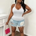 thumbnail image 6 of Women's Plus Size V Neck Ribbed Halter Tank Top, Sleeveless Cropped Fitted Cami for Summer, for Going Out, Layering or Casual Daily Wear (without Padding) White XXXXL, 6 of 6