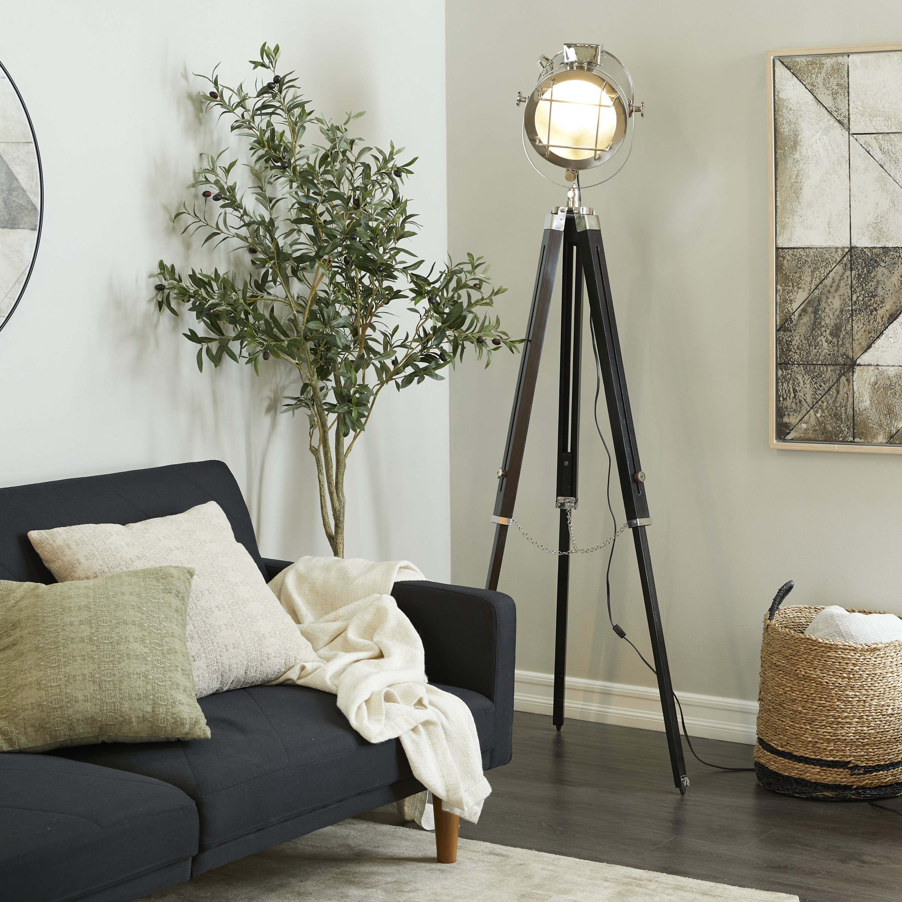 DecMode 70" Spotlight Black Floor Lamp with Silver Metal Shade