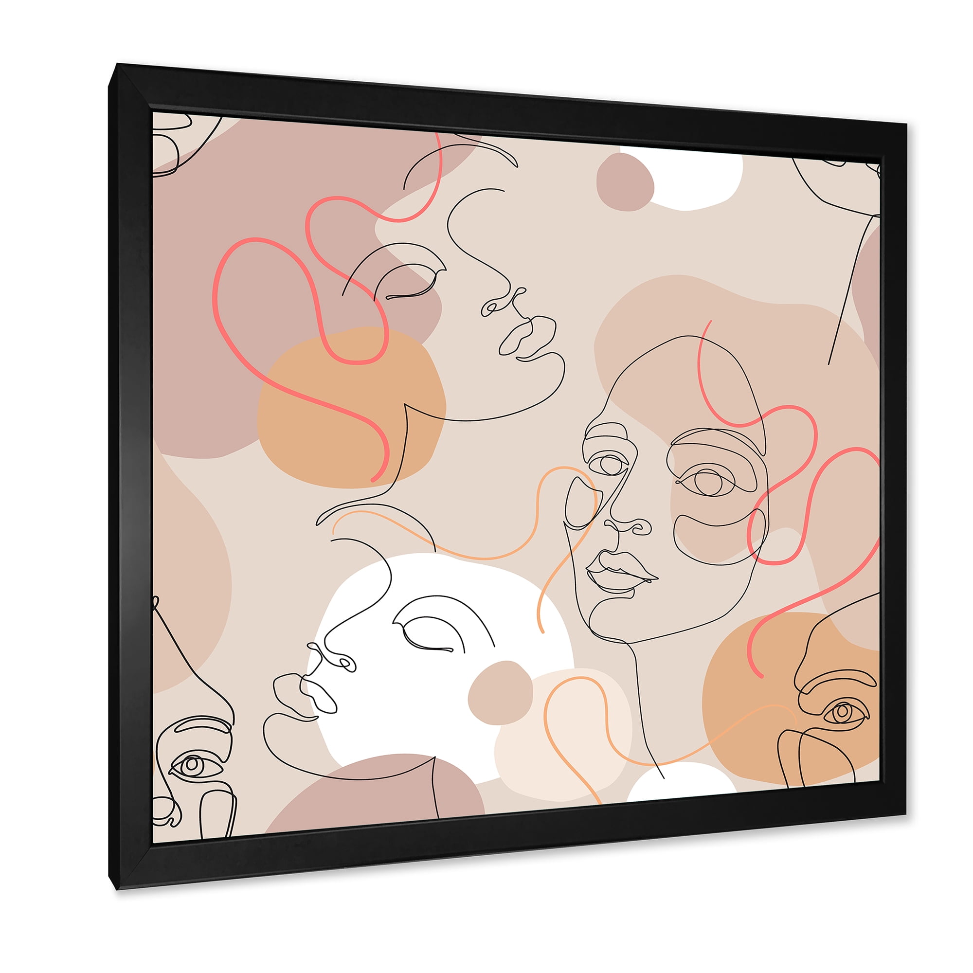 Designart 'Abstract Woman Portraits With One Line ' Modern Framed Art Print