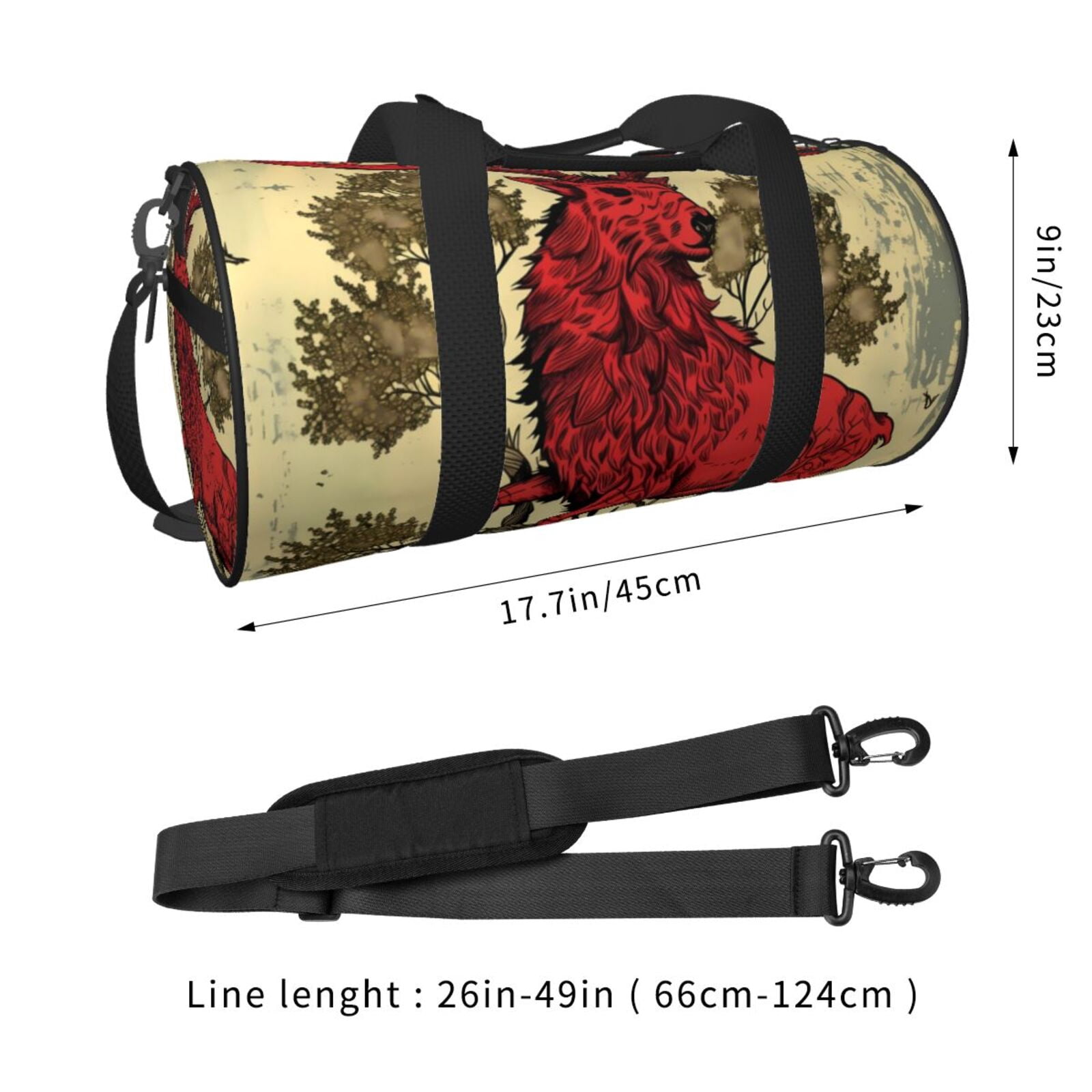 Vsdgher Mythical Red Stag Illustration 45L Foldable Duffel Bag, Sports Gym Bag,Overnight Bag, Portable Weekender Bag for Airplanes