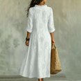 thumbnail image 4 of Womens Boho Dresses Rolled Up Long Sleeve Ruffle V Neck Floral Dresses Casual Loose Vacation Maxi Dresses, L, 4 of 4