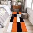 thumbnail image 5 of Orange Black Patchwork Washable Runner Rugs 2'x6', Abstract Geometric Art Low Pile Throw Entryway Rug Non-Slip Sturdy Edge Binding Carpet for Indoor Bedside Entrance Bedside, 5 of 9