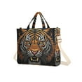 thumbnail image 2 of Tiger Head Corduroy Tote Bag Handbag Large Messenger Bag Shoulder Crossbody Zipper Bag Purse, 2 of 8
