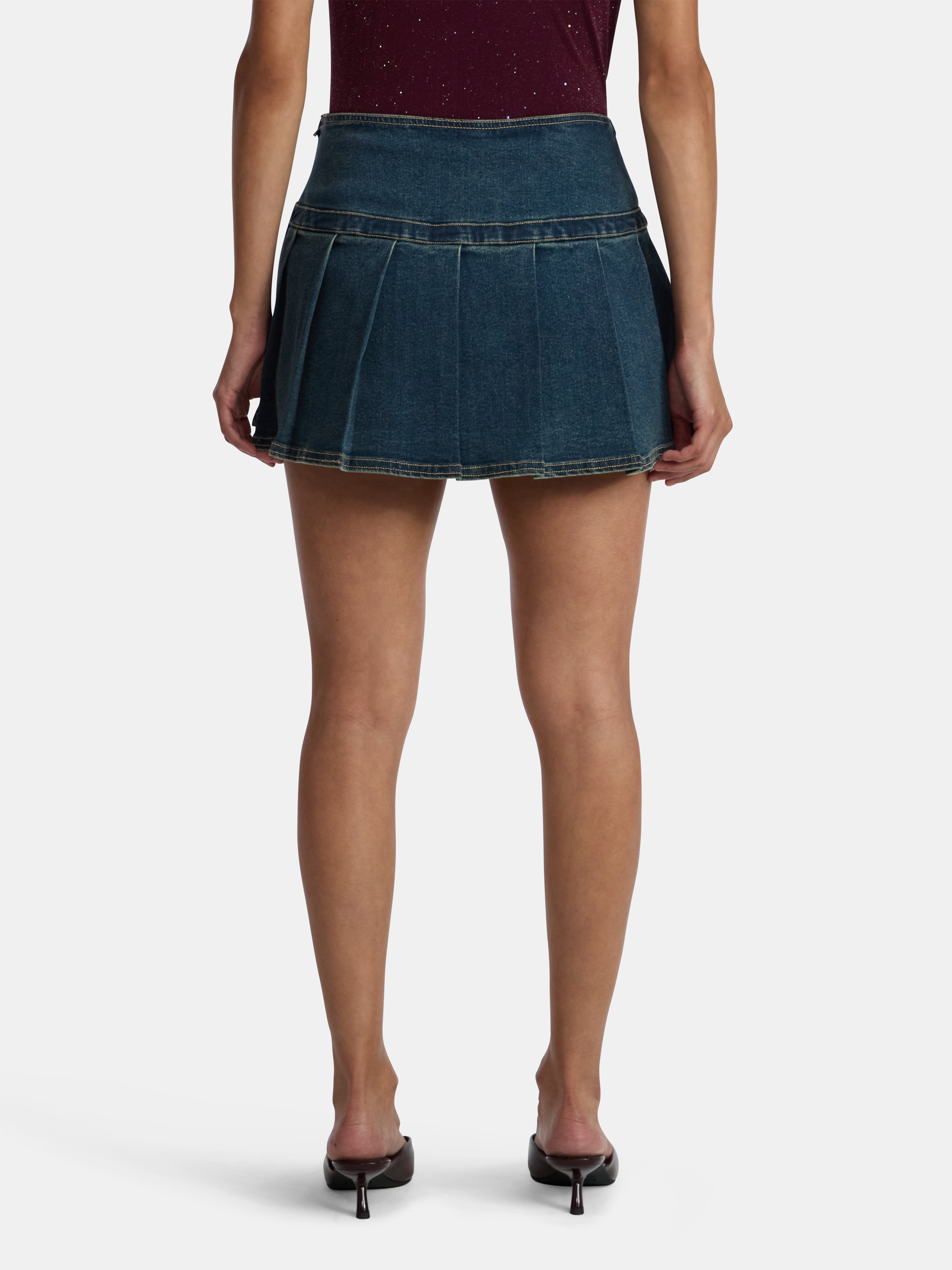 Madden NYC Women's Pleated Denim Mini Skort, Sizes XXS-XXL