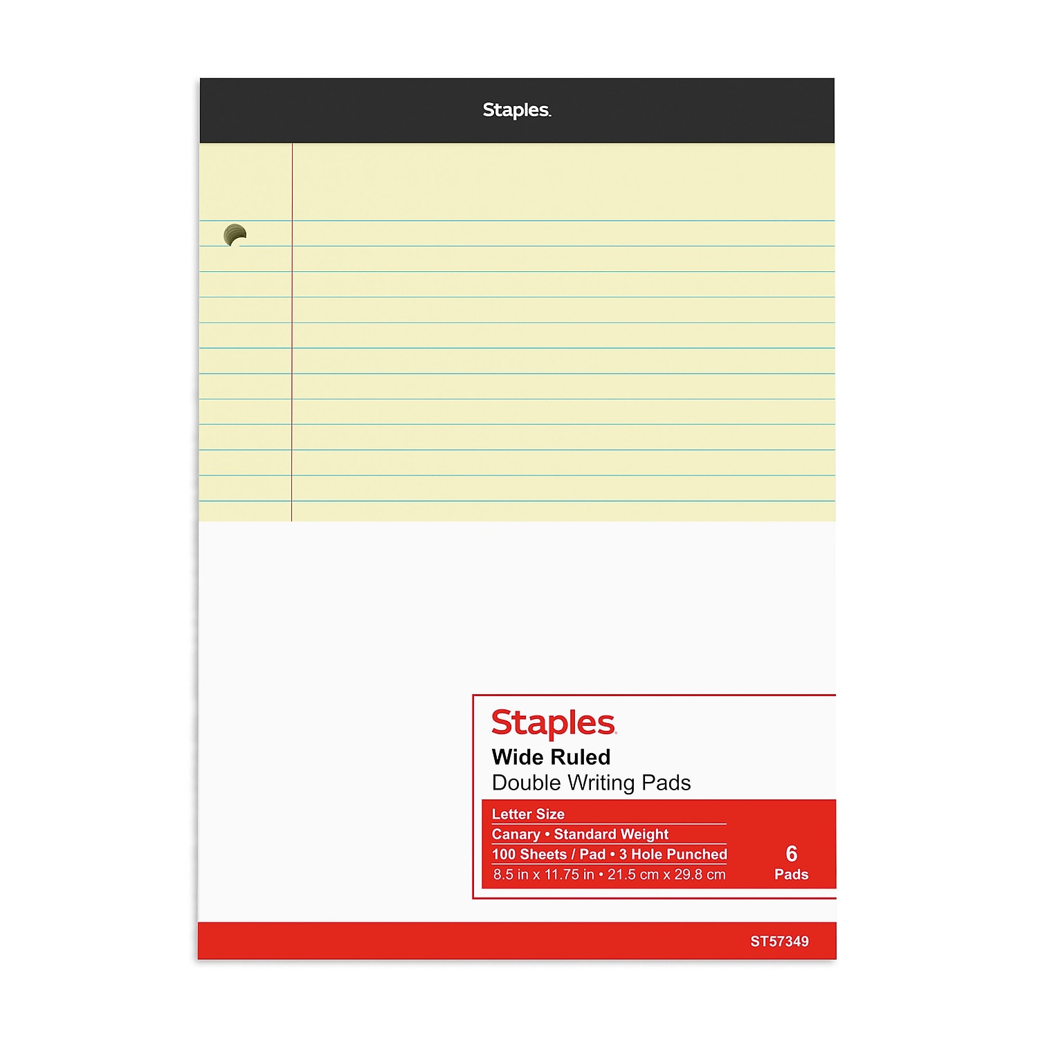 Staples Notepads 8.5" x 11.75" Wide Ruled Canary 12/Carton ST57349VS