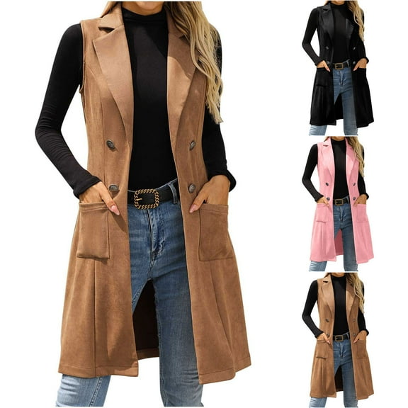 LSLJS Suede Vest Women Trun Down Collar Vest Jackets Warm Casual Fashion Solid Color Outwear Cardigan Coats with Pockets, S-2XL