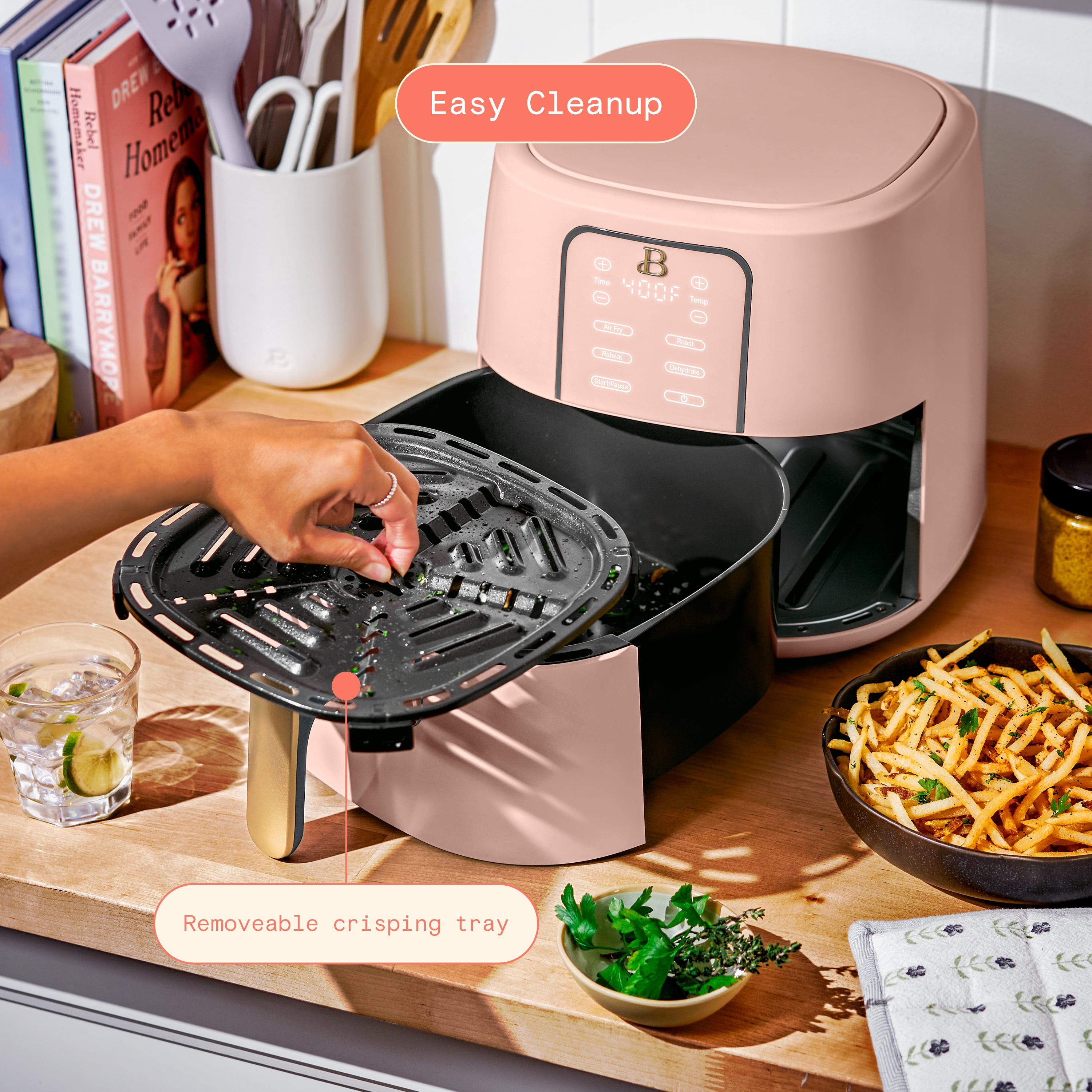 Beautiful 6 Qt Air Fryer with TurboCrisp Technology, EverGood Ceramic Nonstick Coating, Rose by Drew Barrymore
