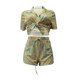 thumbnail image 3 of VISgogo, traje de 2 uds con pantalones para mujer, blusa con botones de solapa de manga corta estampada, pantalones cortos ajustados de cintura alta, ropa encantadora para mujer VISgogo  moda, 3 of 6