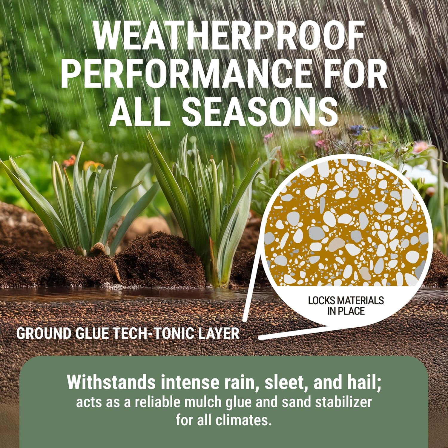 Ground Glue Tech-Tonic Landscape Adhesive for Rock, Mulch, and Sand, Weatherproof Long-Lasting Stabilizer for Trails & Slopes, Pet-Safe Binder for Pea Gravel, Bark & Flower Beds, 55 Gallon Tote