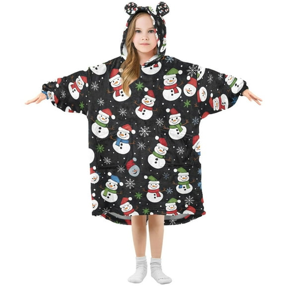joogoo Wearable Blanket Hoodie for Snowflakes Cute Snowman Oversized Sherpa Hooded 3-14 YR M