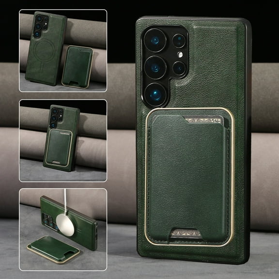 Allytechgroup for Samsung Galaxy S26 Ultra Case with Card Holder, [Compatible with Magsafe] PU Leather Magnetic Wallet Back Case Soft TPU Bumper Shockproof Cover, Green