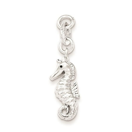 925 Sterling Silver Polished and Textured Seahorse 3-D Charm Pendant