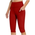 thumbnail image 2 of Aboser High Waisted Yoga Pants for Women Capri Length Workout Pants with Pockets Stretchy Casual Sports Capris Solid Color Cropped Pants, 2 of 7