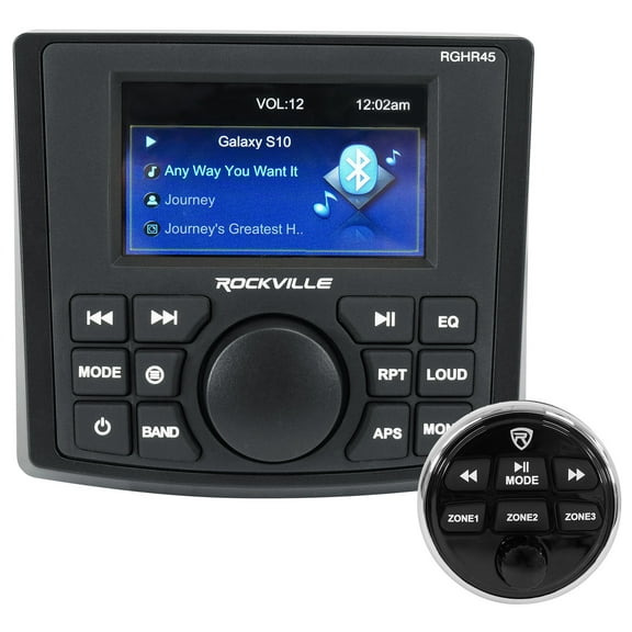 Rockville RGHR45 4 Zone Marine Gauge Hole Receiver Bluetooth/Radio/Wired Remote