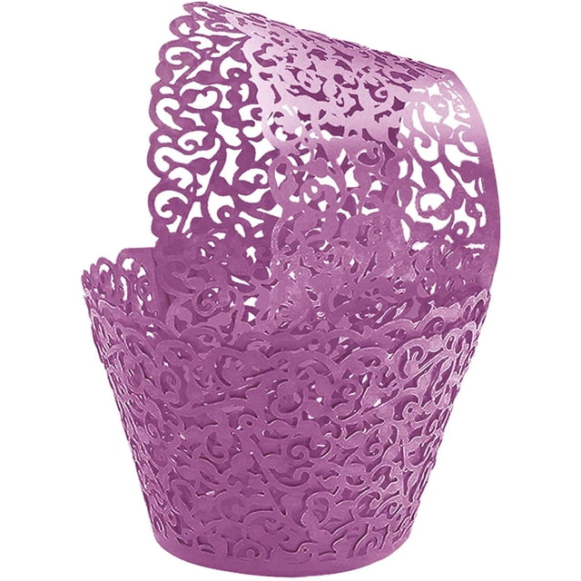 50 envoltorios para magdalenas, papel artístico para hornear, filigrana, encaje de vid pequeña, forro cortado con láser, envoltorios para tazas para hornear, estuches para muffins, bandejas para