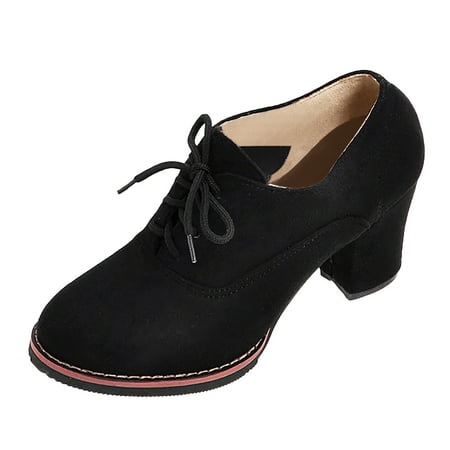 

Elegant Womens Boots Fashion Women Flock Solid Color Autumn Thick Sole Square Heels Lace Up Short Booties Round Toe Shoes