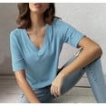 thumbnail image 5 of USSUMA Womens Tank Tops Fashion Women's Casual V- Neck 1/2 Sleeve Solid T-shirt Top Blouse Casual Holiday Saving Sky Blue Polyester XL, 5 of 6