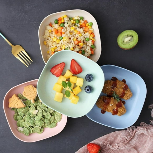 Lightweight Wheat Straw Plates Sets, Square Wheat Straw Plates, Ligtweight Biodegradable Appetizer Cereal Dinner Plates, Tableware Plates for Kids Children Toddler