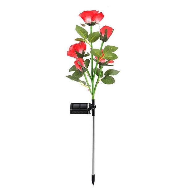 Juego de 2 luces LED solares de rosas rojas con forma de rosas artificiales para uso exterior, decoración de jardín, patio, tumba, cementerio, balcón, decoración navideña.