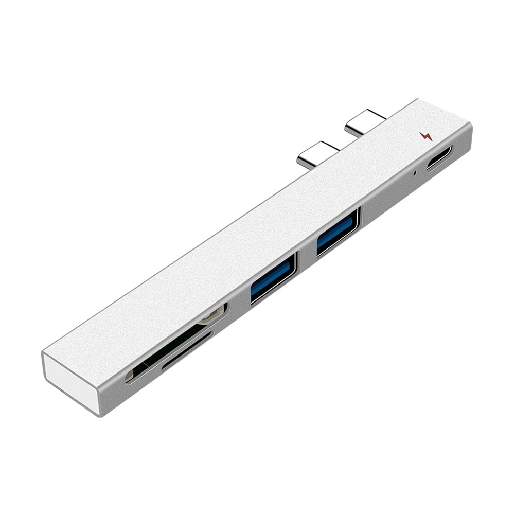 Anvazise Dual Type C Hub USBC to USB 2.0 PD Charging TF Secure Digital Card Dock Adapter Silver