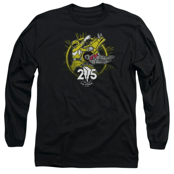 Power Rangers Yellow 25 Long Sleeve Adult 18/1 T-Shirt Black