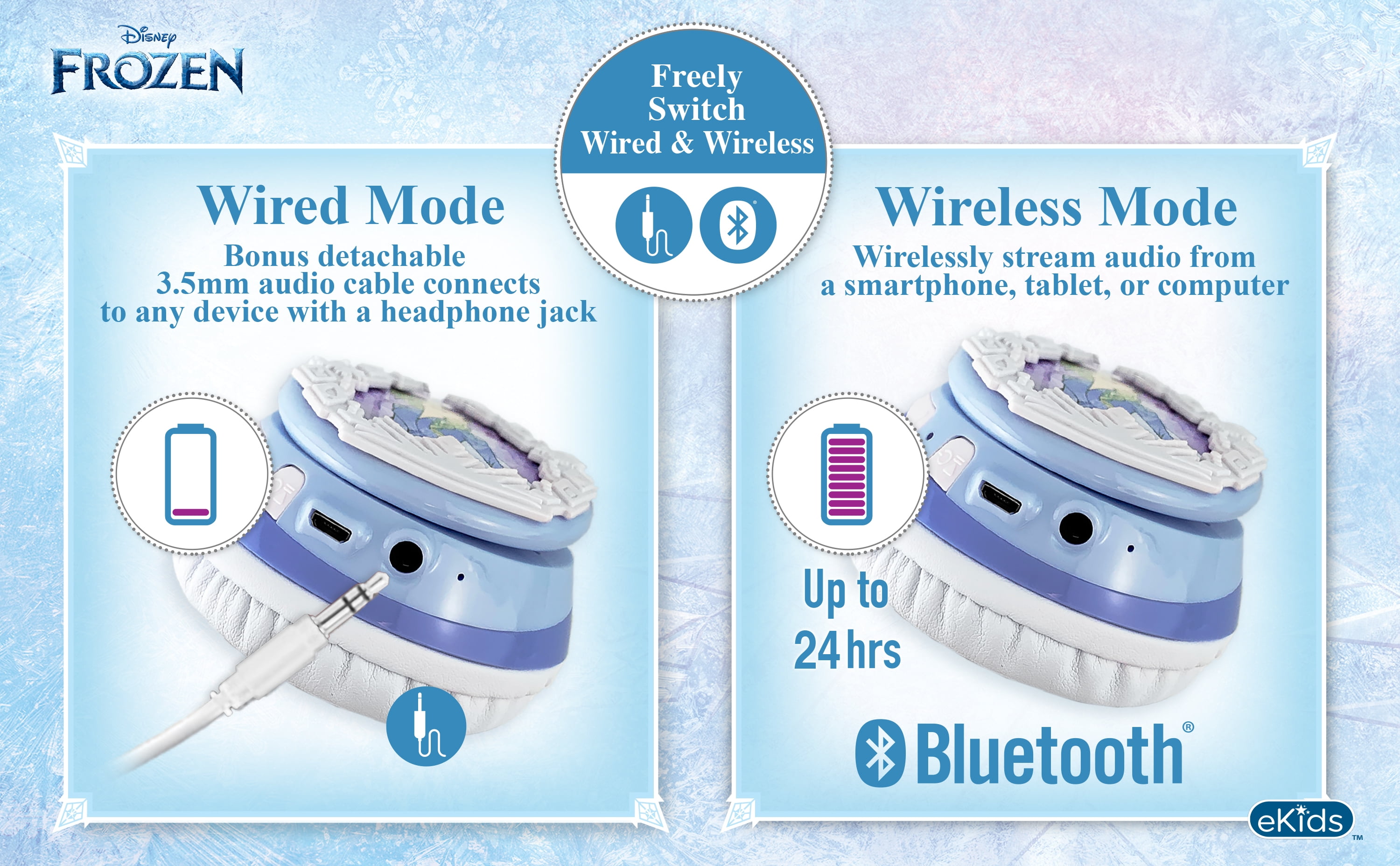 ekids Disney Frozen Kids Bluetooth Headphones, Wireless Headphones with Microphone Includes Aux Cord