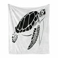 thumbnail image 1 of Turtle Soft Flannel Fleece Blanket, Monochrome Graphic Illustration of a Swimming Caretta Caretta on Plain Backdrop, Cozy Plush for Indoor and Outdoor Use, 60" x 80", Black and White, by Ambesonne, 1 of 6
