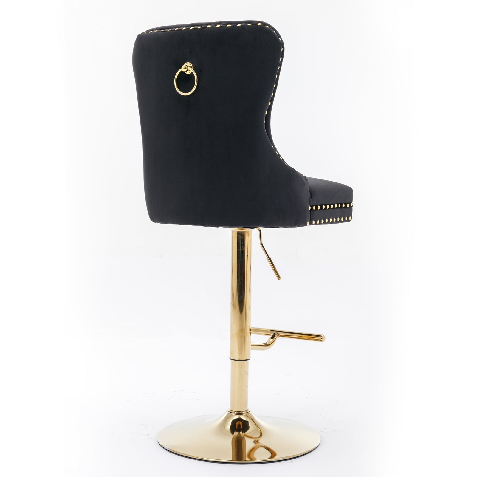 Yoneston Bar Stools Set of 2, Adjustable Height Bar Stools with Tufted Velvet Upholstery, Nailhead Trim & Gold Metal Base, Modern Counter Stools for Pub, Kitchen Island, Black