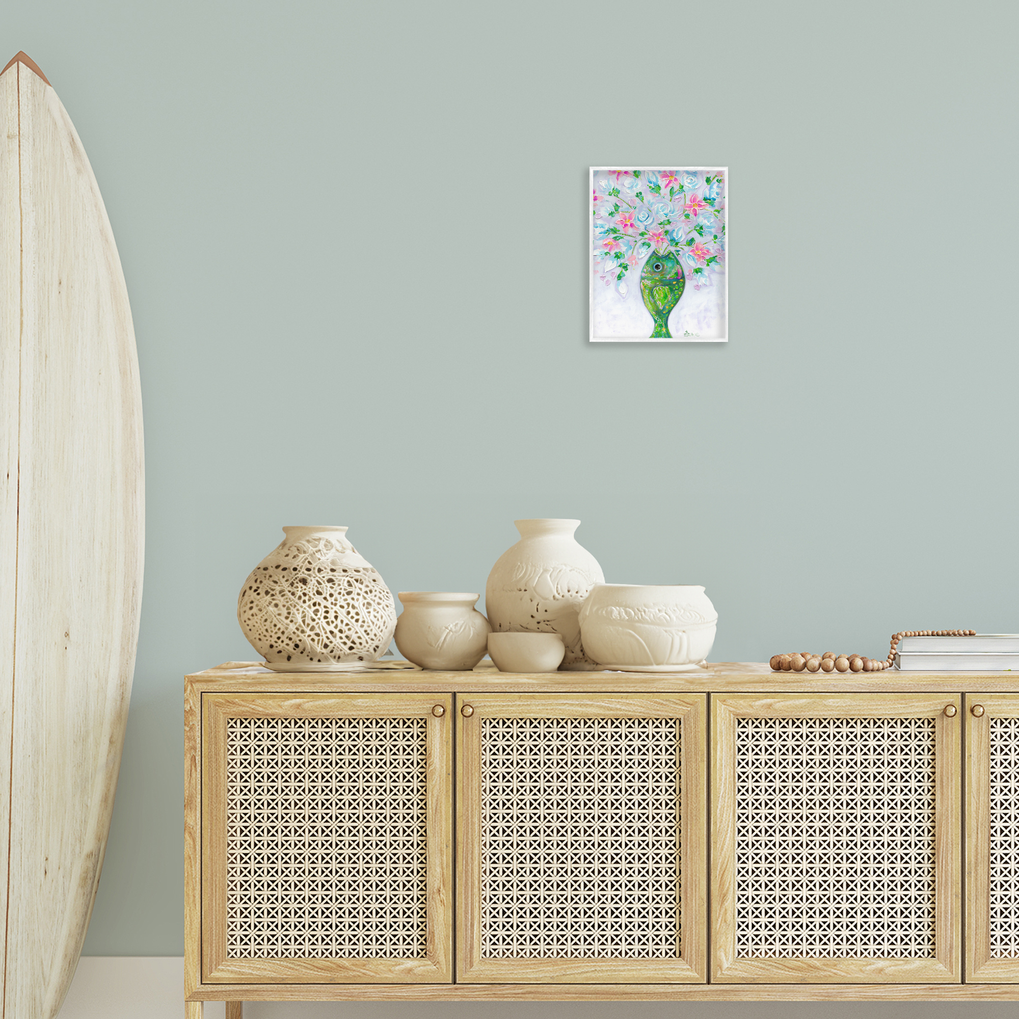 Stupell Industries Nautical Fish Bouquet Botanical & Floral Painting White Framed Art Print Wall Art, 11 x 14
