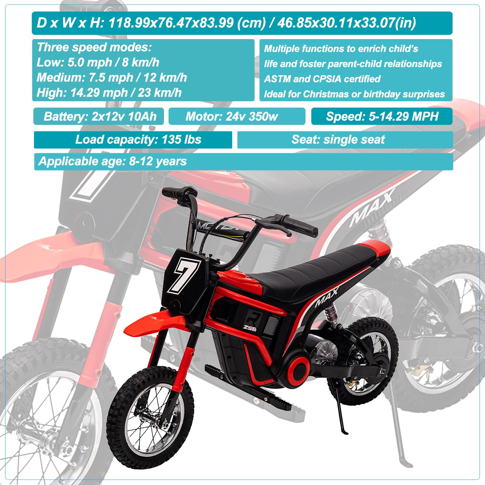 TROPOW 24 Volt Ride On Toys for Boys,Electric Dirt Bike for Kids - 350W Ride On Motorcycle, Ages 5+, Up to 14.29 MPH, 2-Speed Modes, Max Weight 135 Lbs, Green#2