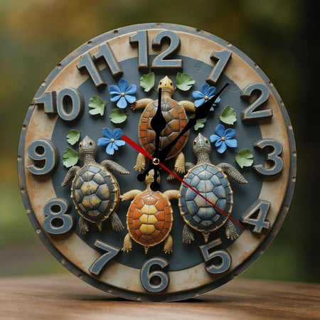 Wall Clock Decorative - Vintage Plant Turtle Print 2D Vintage Wall Clocks Battery Operated Silent Non-Ticking for Bedroom, Living Room, Kitchen, Office, Classroom, 10 Inch