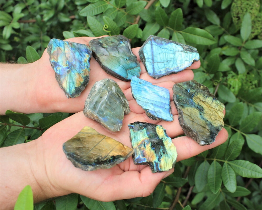 1/2 lb Lots Natural Labradorite Slabs, Polished Face 4 - 7 Peices Wholesale Bulk