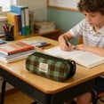 thumbnail image 5 of Fashion Large Pencil Case with Plaid, Big Capacity Pencil Pouch Pen Bag with Compartment, Portable Canvas Stationery Organizer with Zipper, Cute Aesthetic Supplies for Teen College, 5 of 6