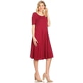 thumbnail image 3 of Women's Solid Casual Comfy Short Sleeve Jersey Knit A-Line Midi Dress, 3 of 6