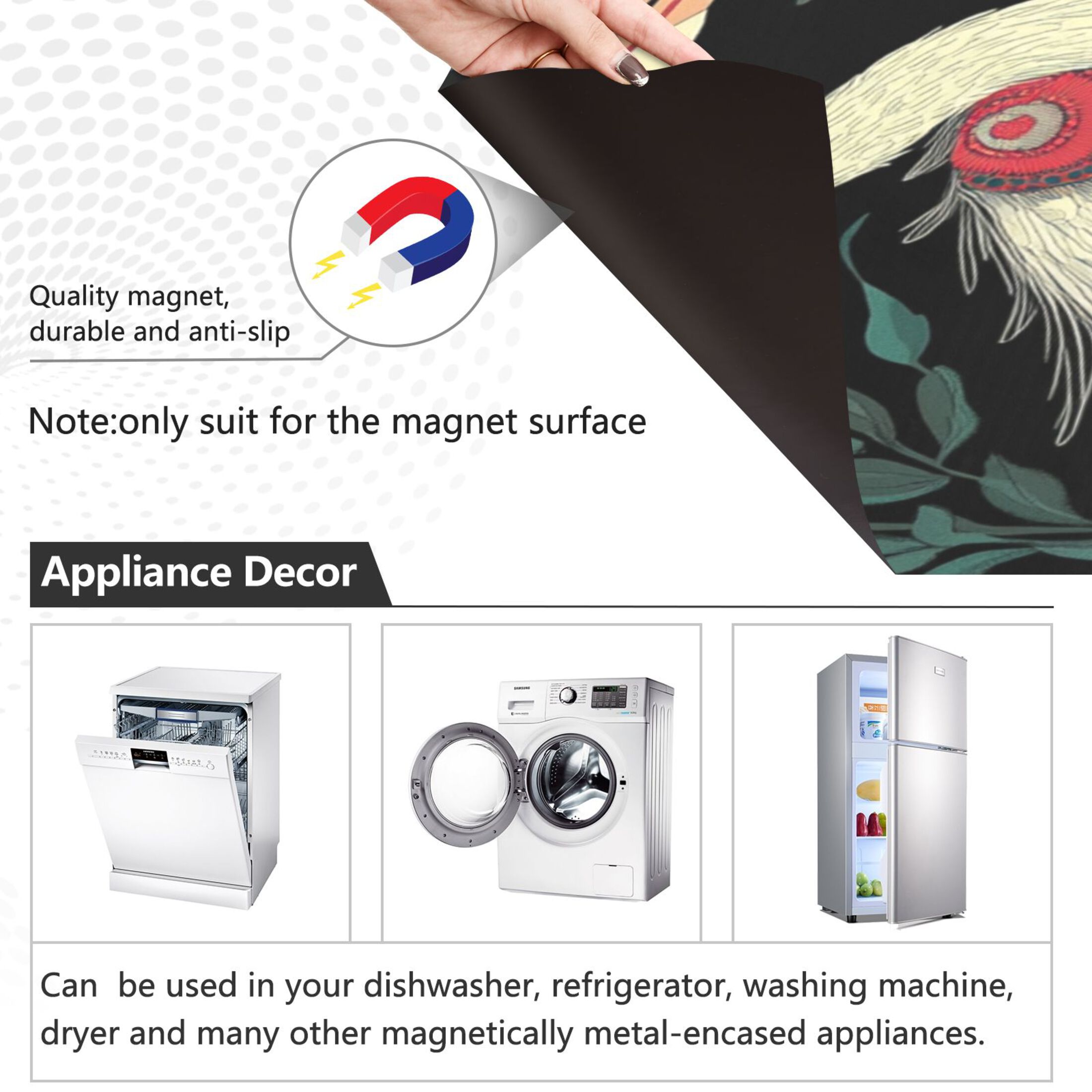 Dishwasher Magnetic Sticker 23x26 Inch Refrigerator Magnetic Sticker Washing Machine Magnetic Sticker Kitchen Panel Magnetic Sticker Home Decor Two Cranes