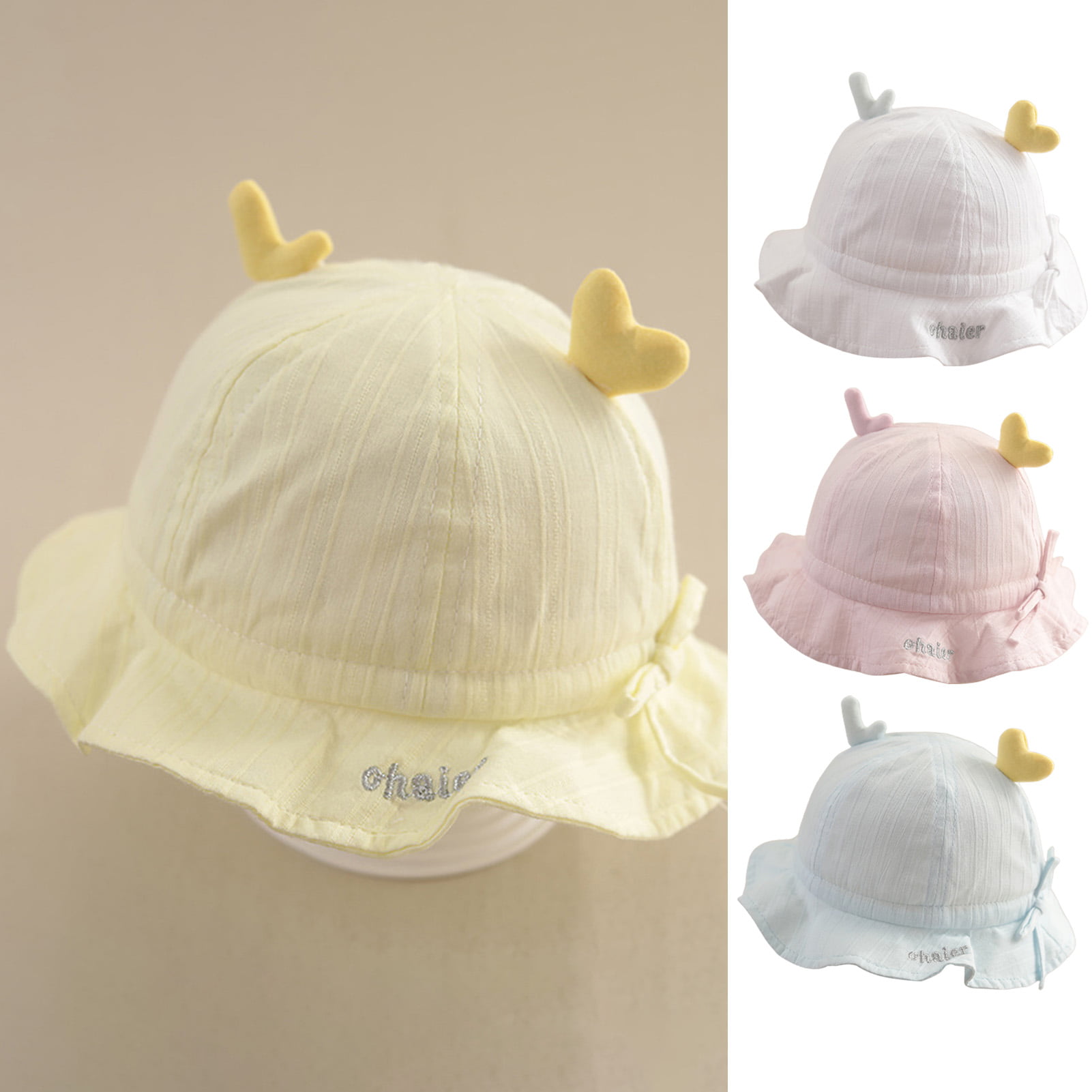 Baby Girls Sun Hat with Shiny Bow Summer Cotton Bucket Hats Boys Prince Embroidered Frilly Broderie Anglaise Bonnet Hat Tie Up Chin Strap 0-24 Months 