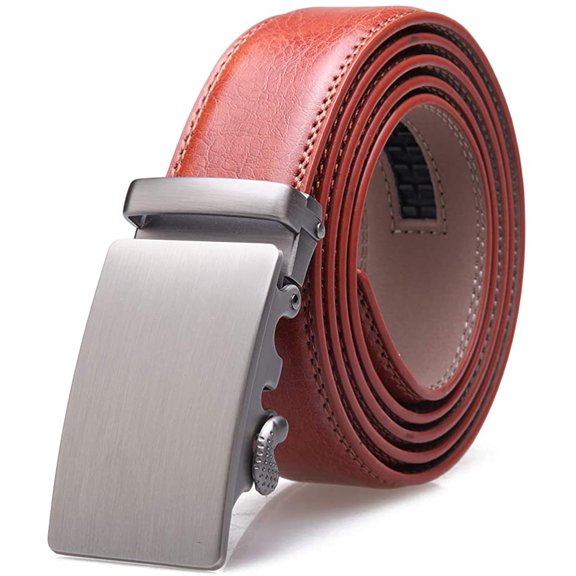 Men's Belt Genuine Leather Ratchet Belt for Men with Slide Buckle,Trim to Fit width 3.5cm 1 3/8 inch