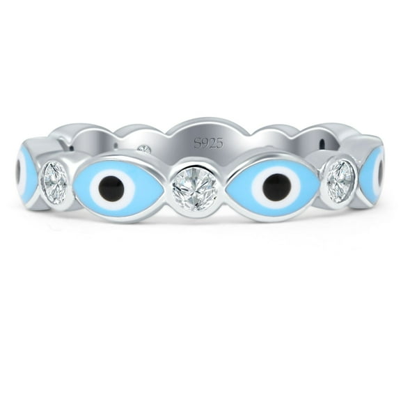 Full Eternity Evil Eye Band Ring Cubic Zirconia 925 Sterling Silver Size 5