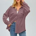 thumbnail image 2 of Womens Button Down Shirts Waffle Solid Color Lapel Collar Long Sleeved Tunic Blouses Stretch Comfy Loose Fit Tops with Pockets, 2 of 9