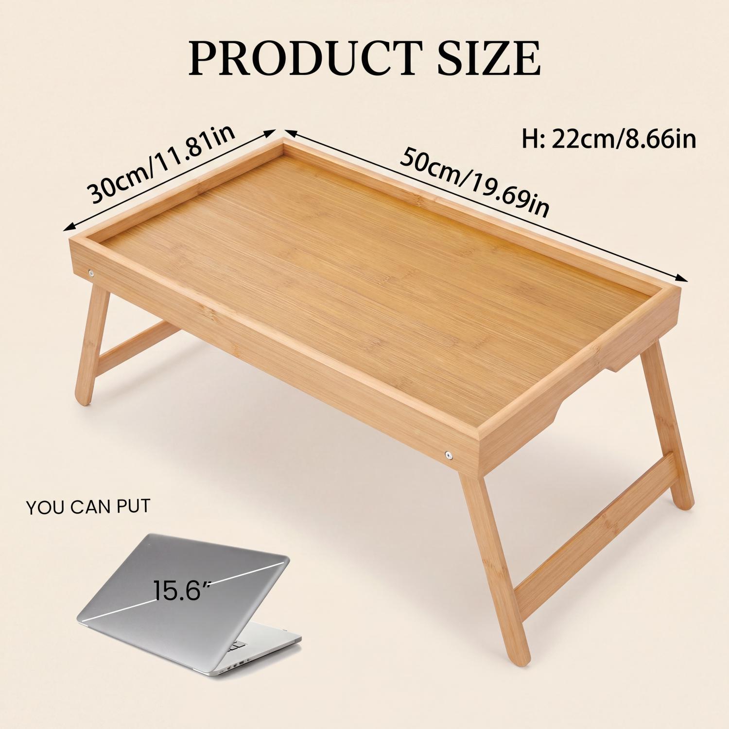 AMBLER 2-Pack Bed Tray Table with Folding Legs, Bamboo photo 2