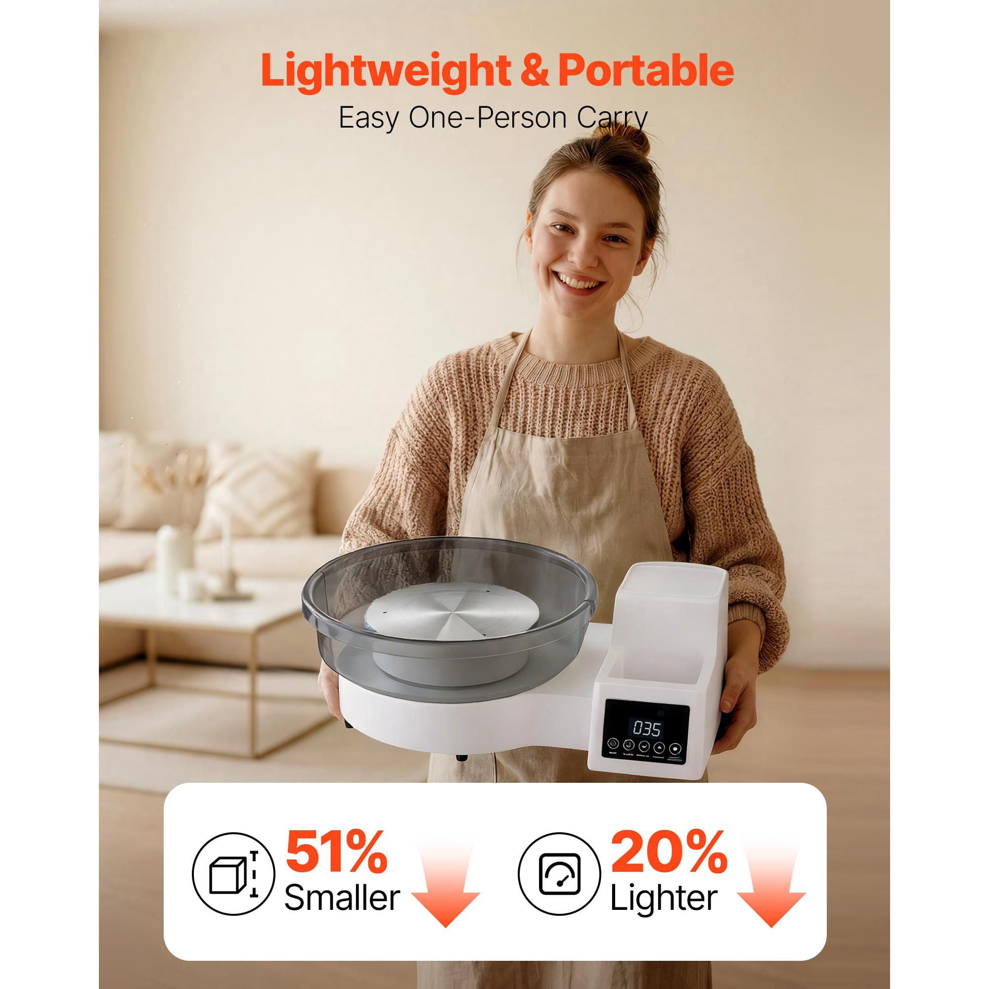 Electric Pottery Wheel 11 Inch Aluminum Turntable 450W Foot Pedal 30-300 RPM Detachable Basin Beginners Clay Art White