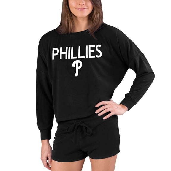 Women's Concepts Sport  Black Philadelphia Phillies Gather Long Sleeve Top & Shorts Set