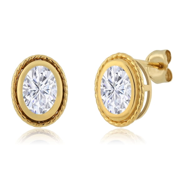 Gem Stone King 18K Yellow Gold Plated Silver Stud Earrings for Women Men with Oval 1.80cttw Moissanite